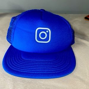 Blue instagram snap back trucker hat